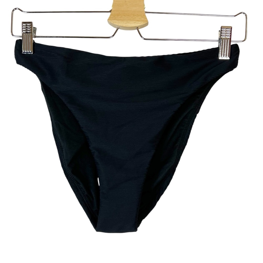 NWT J. Crew Black Ribbed High Rise Cheeky Bikini Bottom